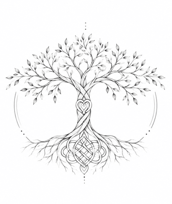 Illustrazione di un albero con radici intrecciate