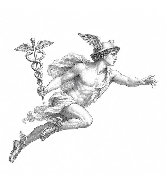 Illustrazione di Hermes in volo con il caduceo