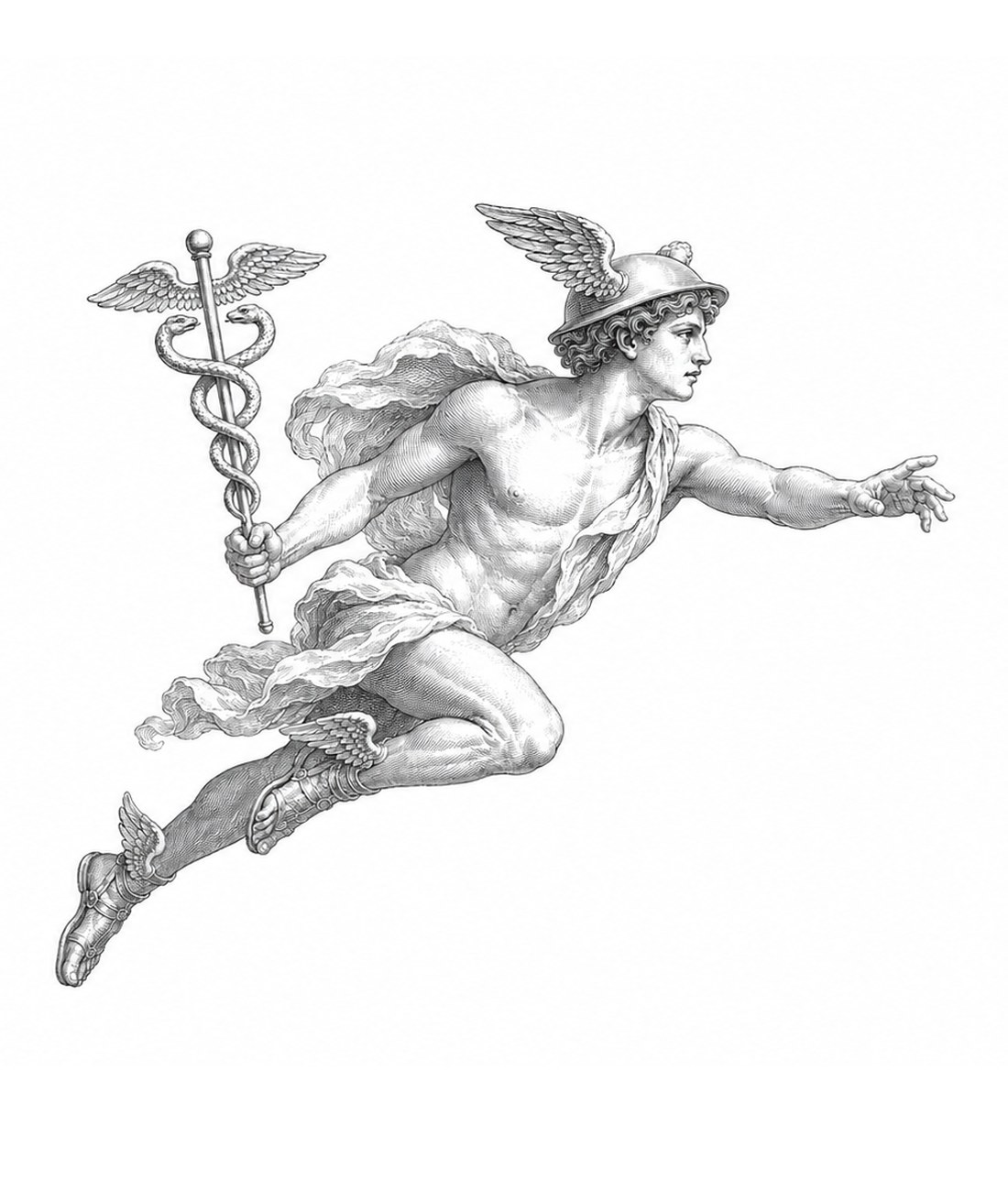 Illustrazione di Hermes in volo con il caduceo